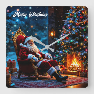Christmas magic Santa Claus cosy fireplace  Square Wall Clock