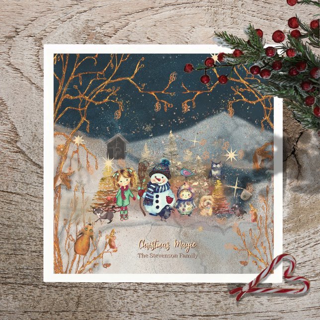 Christmas Magic Snowman Blue Paper Napkin (Christmas Magic Snowman Blue Paper Napkin)