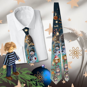 Christmas Magic Snowman & Friends blue  Tie