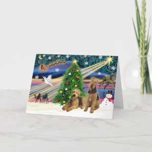 Christmas Magic - Two Airedales Holiday Card