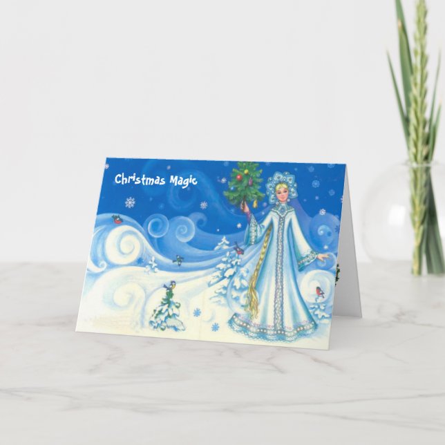 Christmas magic, Vintage snow maiden design Holiday Card (Front)