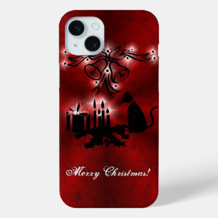 Christmas Magic with Black Cat on Red Rainbow iPhone 15 Mini Case