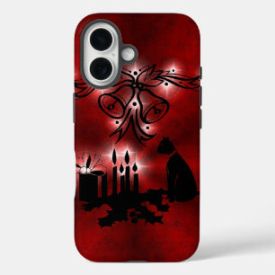 Christmas Magic with Black Cat on Red Rainbow iPhone 16 Case