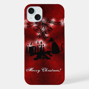 Christmas Magic with Black Cat on Red Rainbow iPhone 15 Plus Case