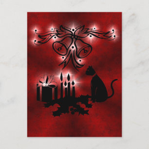 Christmas Magic with Black Cat on Red Rainbow Postcard