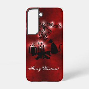 Christmas Magic with Black Cat on Red Rainbow Samsung Galaxy Case