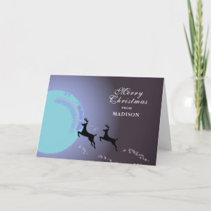 Christmas Magical Reindeer Moon with Name Holiday Card