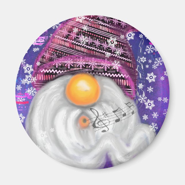 Christmas Magnet Gnome In Purple Hat (Front)