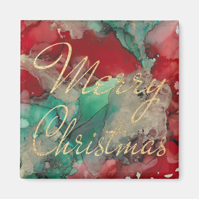 Christmas Magnet Square Colourfully Gold Christmas (Front)