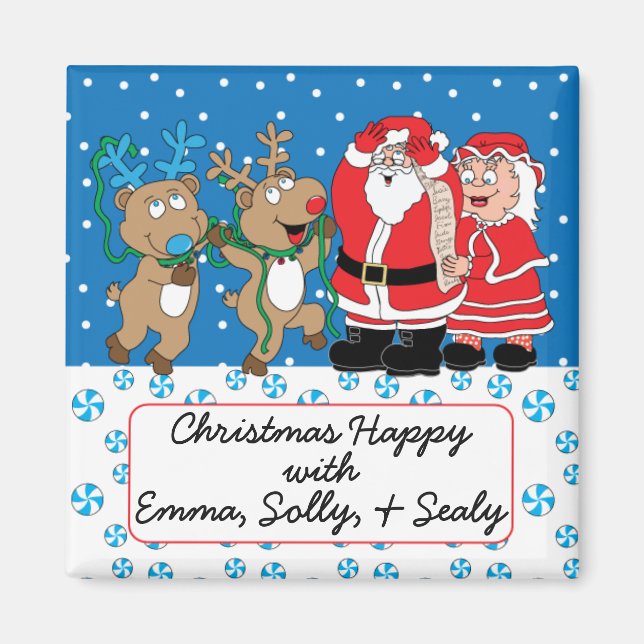 Christmas Magnet Square Santa's Coming To Town (Front)