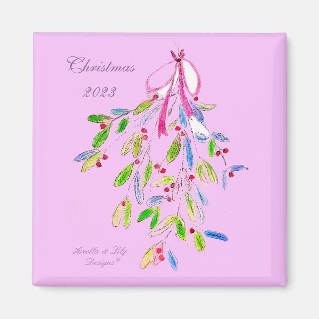 Christmas Magnet with Mistletoe, pink (Front)
