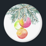 Christmas Magnets Watercolor Baubles<br><div class="desc">These Christmas magnets feature watercolor baubles in shades of pink,  green and orange with pine bows. A charming choice for refrigerator magnets for the holidays. Unique watercolor art by Victoria Grigaliunas.</div>