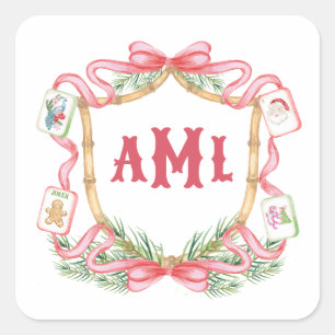 Christmas Mahjong   Monogram Square Sticker