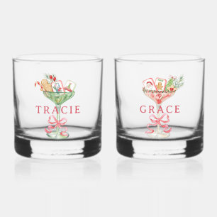 Christmas Mahjong Monogram Whiskey Glass