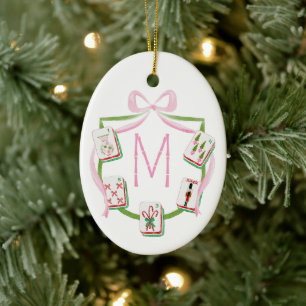 Christmas Mahjong Tile Crest Ceramic Tree Decoration