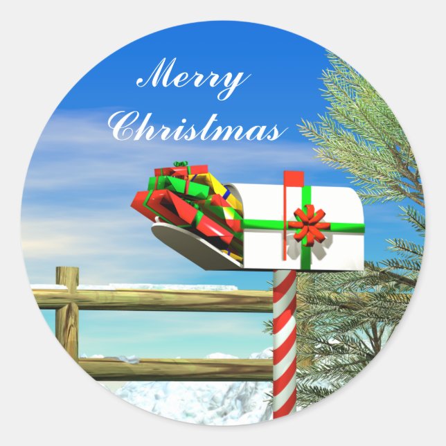 Christmas Mailbox Classic Round Sticker (Front)