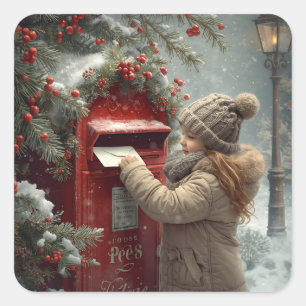 Christmas mailbox cute festive winter holiday art square sticker