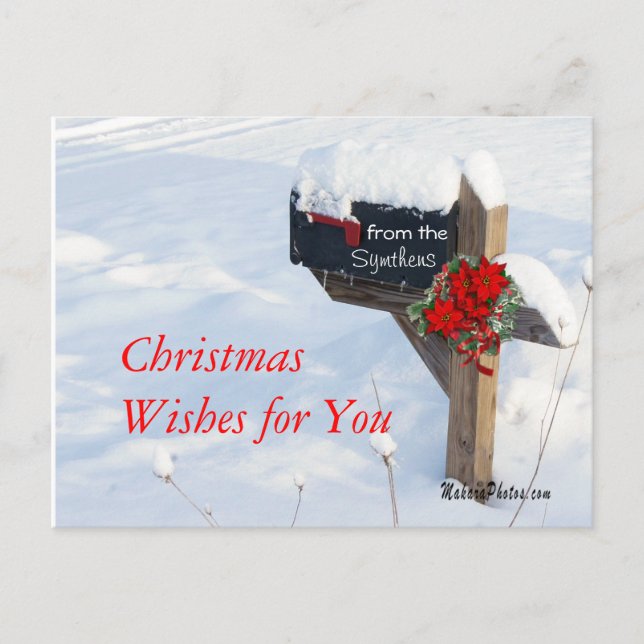 Christmas Mailbox with Poinsettias- customise Holiday Postcard (Front)