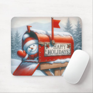 Christmas Mailbox With Snowman Mouse Pad