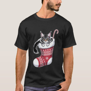 Christmas Maine Coon Cat Pet Xmas Santa Hat T-Shirt