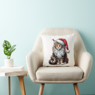 Christmas Maine coon cat, Santa Maine Coon kitten Cushion