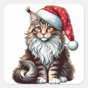 Christmas Maine coon cat, Santa Maine Coon kitten Square Sticker