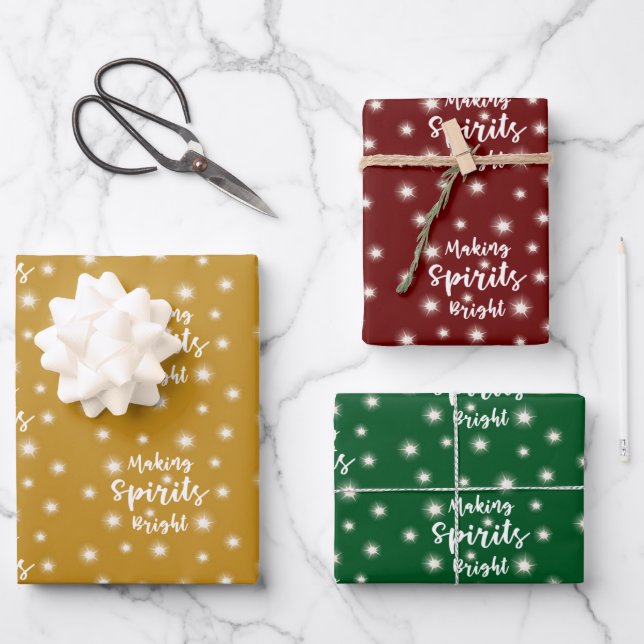Christmas MAKING SPIRITS BRIGHT Fairy Lights Wrapping Paper Sheet (Front)