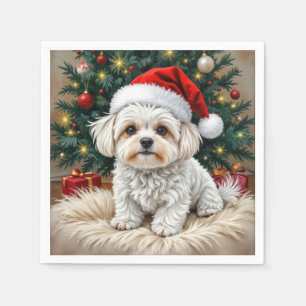 Christmas Maltese Dog On a Fur Pillow Napkin
