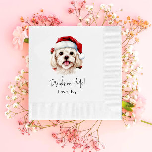 Christmas Maltese Dog Personalised Drinks On Me Napkin