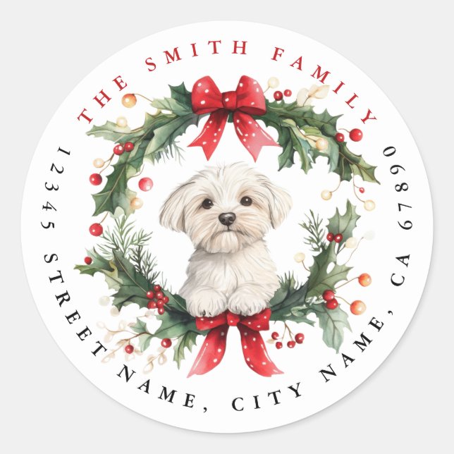 Christmas Maltese Dog Round Stickers (Front)