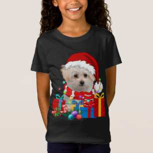 Christmas Maltese Dog Xmas Lights Santa Hat Pajama T-Shirt