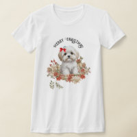 Christmas Maltese Puppy Dog Sintting with Flowers