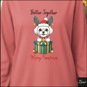 Christmas Maltese Reindeer Scarf Gift Graphic Tri-Blend Shirt