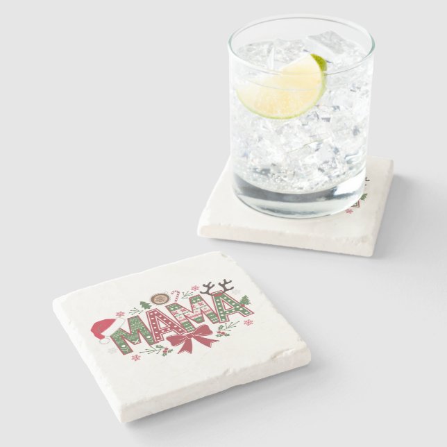 Christmas Mama Coquette Bow Mama Claus Tree Cake  Stone Coaster (Side)