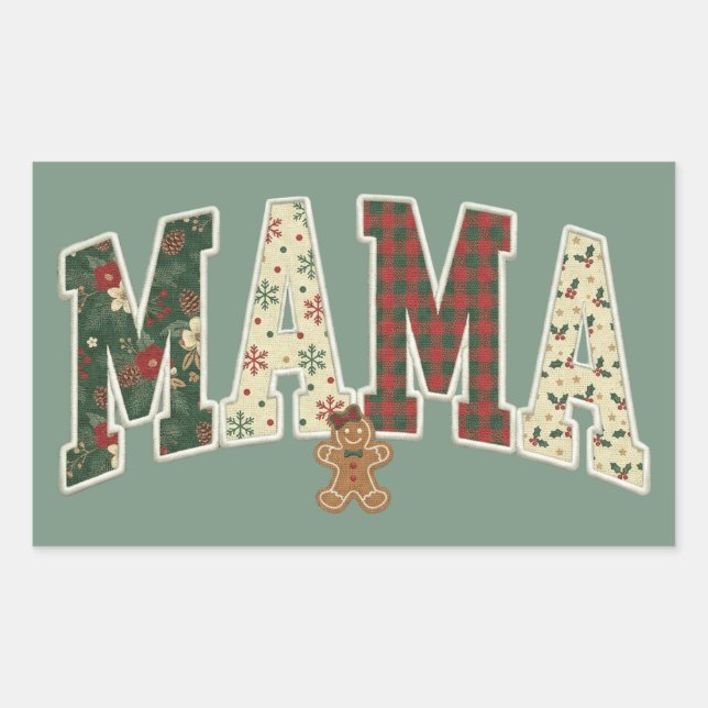 Christmas Mama Faux Patchwork Pattern II Rectangular Sticker (Front)