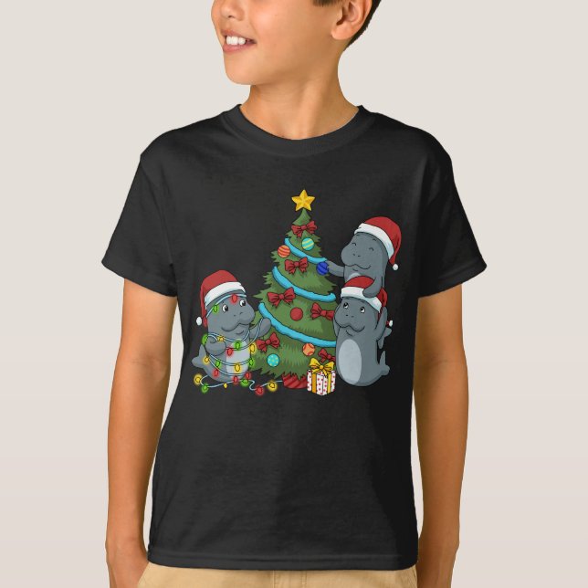 Christmas Manatee Gift Christmas Tree Manatee T-Shirt (Front)