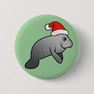 Christmas Manatee Santa 6 Cm Round Badge