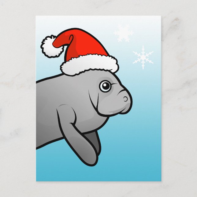 Christmas Manatee Santa Holiday Postcard (Front)