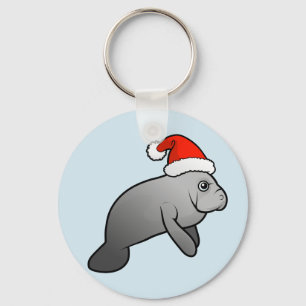 Christmas Manatee Santa Key Ring