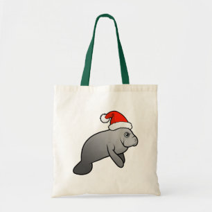Christmas Manatee Santa Tote Bag