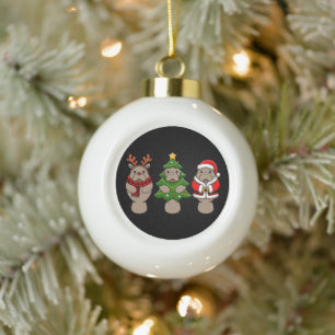 Christmas Manatee Trio Santa Reindeer Tree Xmas Ceramic Ball Christmas Ornament