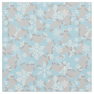 christmas manatee winter blue snowflakes  fabric