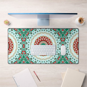 Christmas Mandala in Red, Green, and Frosted Blue Desk Mat