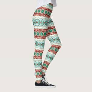 Christmas Mandala in Red, Green, and Frosted Blue Leggings