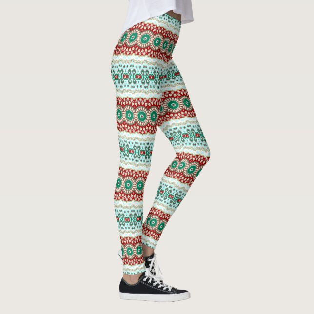 Christmas Mandala in Red, Green, and Frosted Blue Leggings (Right)