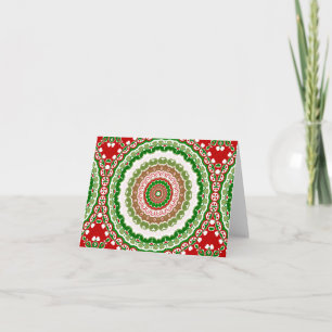 Christmas Mandala in Red, Green, and Warm Gold Card