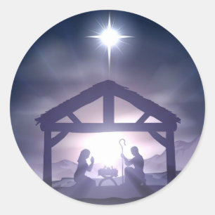 Christmas Manger Nativity Scene Classic Round Sticker