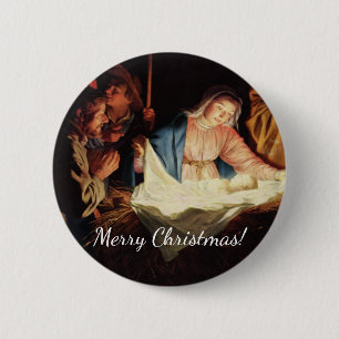 Christmas Manger Scene 6 Cm Round Badge