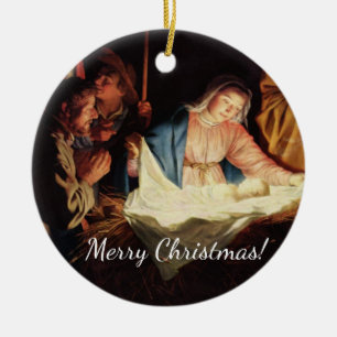 Christmas Manger Scene Ceramic Tree Decoration