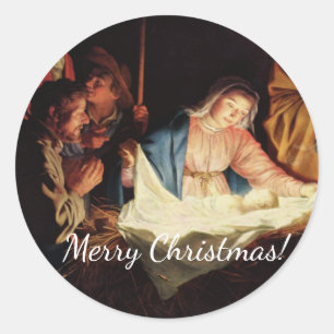 Christmas Manger Scene Classic Round Sticker
